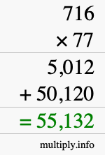 How to calculate 716 times 77 using long multiplication