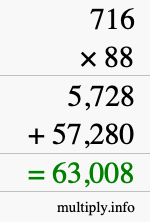 How to calculate 716 times 88 using long multiplication