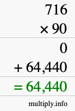 How to calculate 716 times 90 using long multiplication