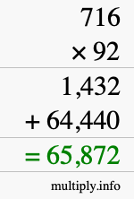 How to calculate 716 times 92 using long multiplication