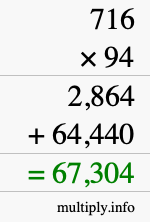 How to calculate 716 times 94 using long multiplication