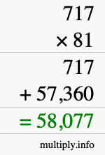 How to calculate 717 times 81 using long multiplication