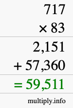 How to calculate 717 times 83 using long multiplication