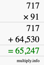 How to calculate 717 times 91 using long multiplication
