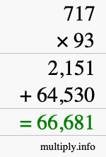 How to calculate 717 times 93 using long multiplication