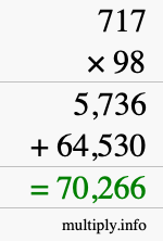 How to calculate 717 times 98 using long multiplication