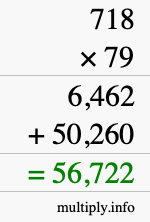 How to calculate 718 times 79 using long multiplication
