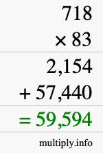 How to calculate 718 times 83 using long multiplication