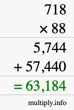 How to calculate 718 times 88 using long multiplication