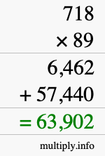 How to calculate 718 times 89 using long multiplication