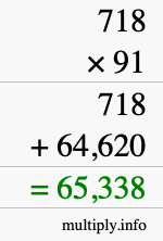 How to calculate 718 times 91 using long multiplication