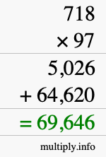 How to calculate 718 times 97 using long multiplication
