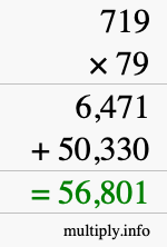 How to calculate 719 times 79 using long multiplication