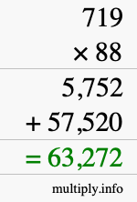 How to calculate 719 times 88 using long multiplication