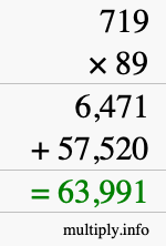 How to calculate 719 times 89 using long multiplication