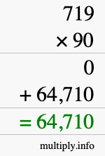 How to calculate 719 times 90 using long multiplication