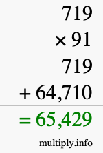 How to calculate 719 times 91 using long multiplication