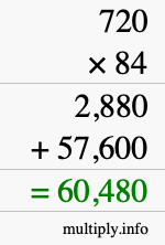 How to calculate 720 times 84 using long multiplication