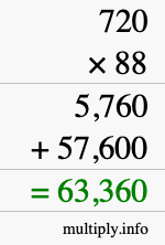 How to calculate 720 times 88 using long multiplication