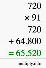 How to calculate 720 times 91 using long multiplication