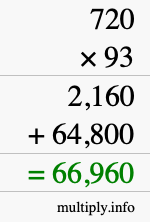 How to calculate 720 times 93 using long multiplication