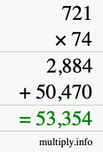 How to calculate 721 times 74 using long multiplication