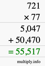 How to calculate 721 times 77 using long multiplication