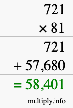 How to calculate 721 times 81 using long multiplication
