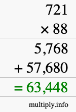 How to calculate 721 times 88 using long multiplication