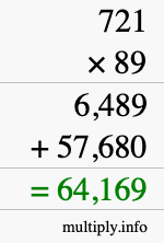 How to calculate 721 times 89 using long multiplication
