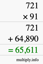 How to calculate 721 times 91 using long multiplication