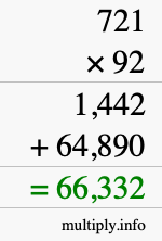 How to calculate 721 times 92 using long multiplication