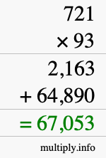 How to calculate 721 times 93 using long multiplication