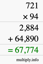 How to calculate 721 times 94 using long multiplication