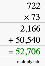 How to calculate 722 times 73 using long multiplication