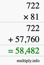 How to calculate 722 times 81 using long multiplication