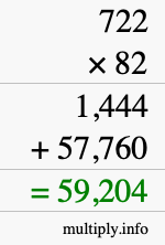 How to calculate 722 times 82 using long multiplication