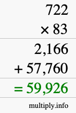 How to calculate 722 times 83 using long multiplication