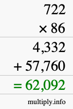 How to calculate 722 times 86 using long multiplication