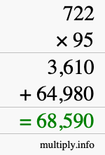 How to calculate 722 times 95 using long multiplication