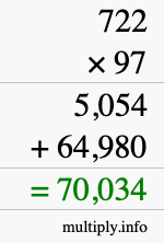 How to calculate 722 times 97 using long multiplication