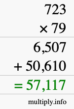 How to calculate 723 times 79 using long multiplication