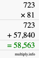 How to calculate 723 times 81 using long multiplication