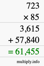 How to calculate 723 times 85 using long multiplication How to calculate 723 times 85 using long multiplication