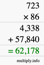 How to calculate 723 times 86 using long multiplication