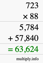 How to calculate 723 times 88 using long multiplication