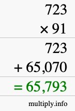 How to calculate 723 times 91 using long multiplication