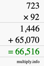 How to calculate 723 times 92 using long multiplication