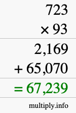 How to calculate 723 times 93 using long multiplication