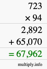 How to calculate 723 times 94 using long multiplication